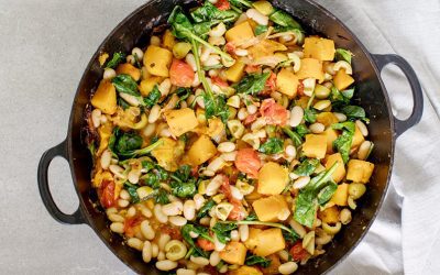 Roasted Squash & Tomato Bowl with White Beans, Spinach & Olives